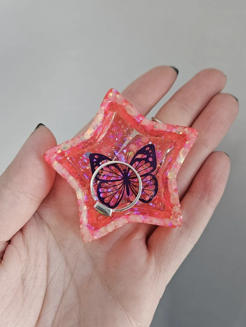 Handmade Pink Star Mini Resin Ring Dish Glow In The Dark Purple Butterfly